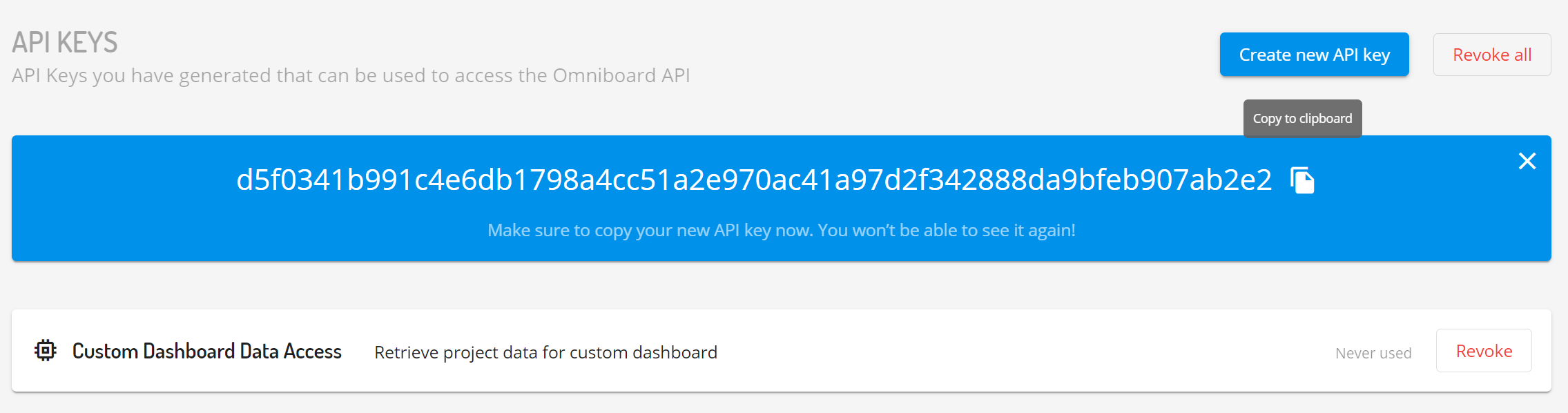 Omniboard.dev - Create new API key and copy its value