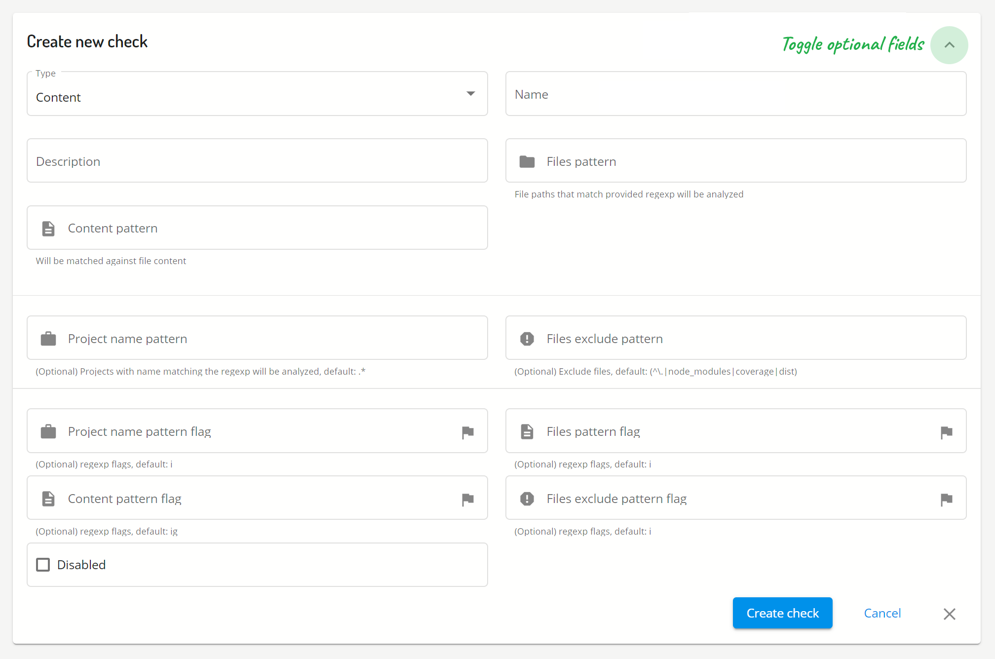 Omniboard.dev - Create check form optional fields