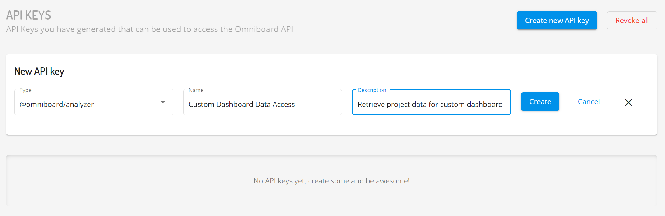 Omniboard.dev - Create new API key