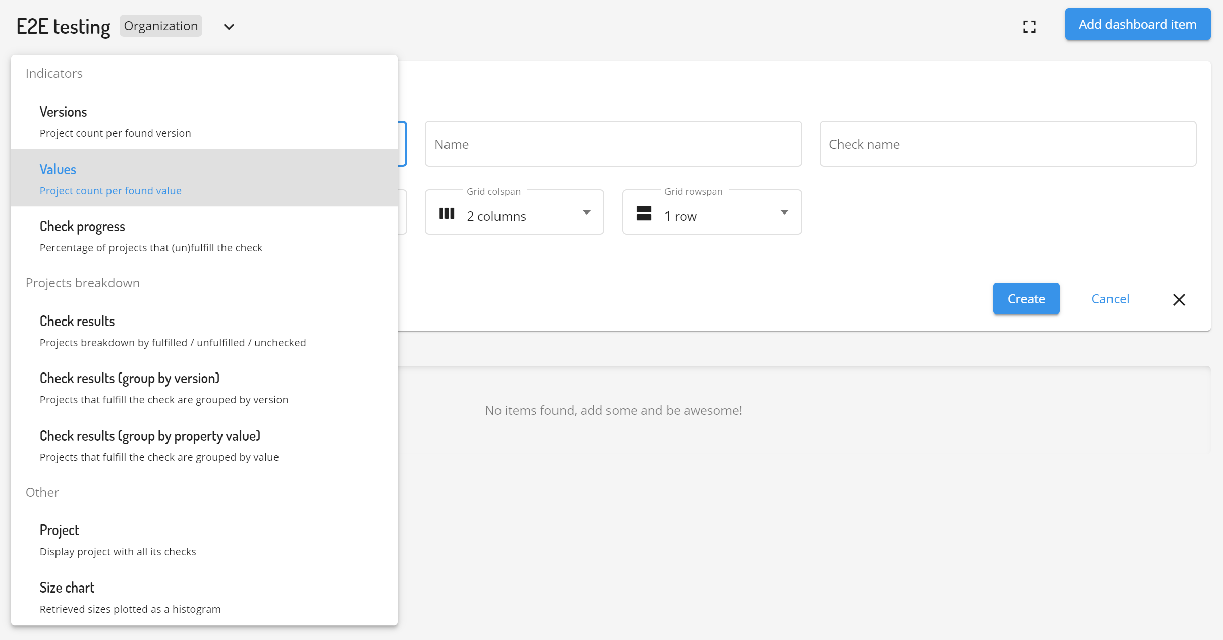 Omniboard.dev - Dashboards item types