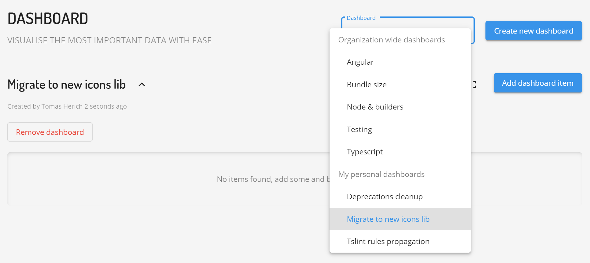 Omniboard.dev - Dashboards selector